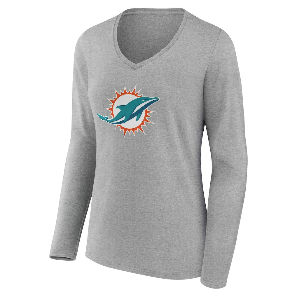 Miami Dolphins Women's Team Authentic Personalized Name & Number Long Sleeve V-Neck T-Shirt - Gray - NFL