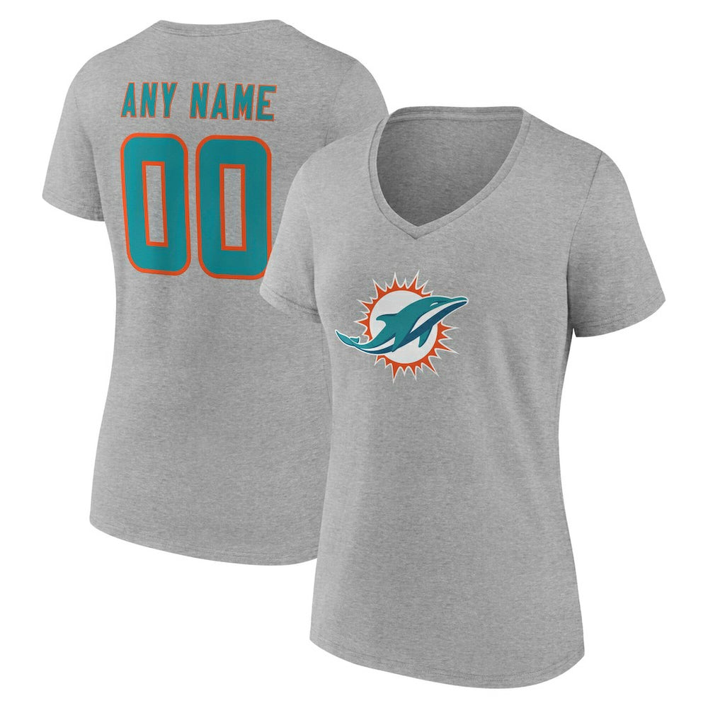 Miami Dolphins Women's Team Authentic Personalized Name & Number V-Neck T-Shirt - Gray - NFL