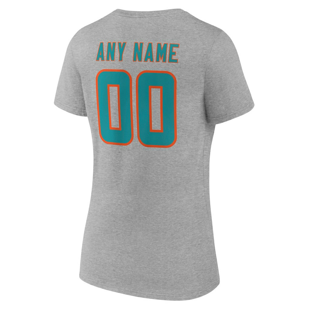 Miami Dolphins Women's Team Authentic Personalized Name & Number V-Neck T-Shirt - Gray - NFL
