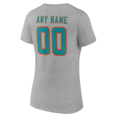 Miami Dolphins Women's Team Authentic Personalized Name & Number V-Neck T-Shirt - Gray - NFL