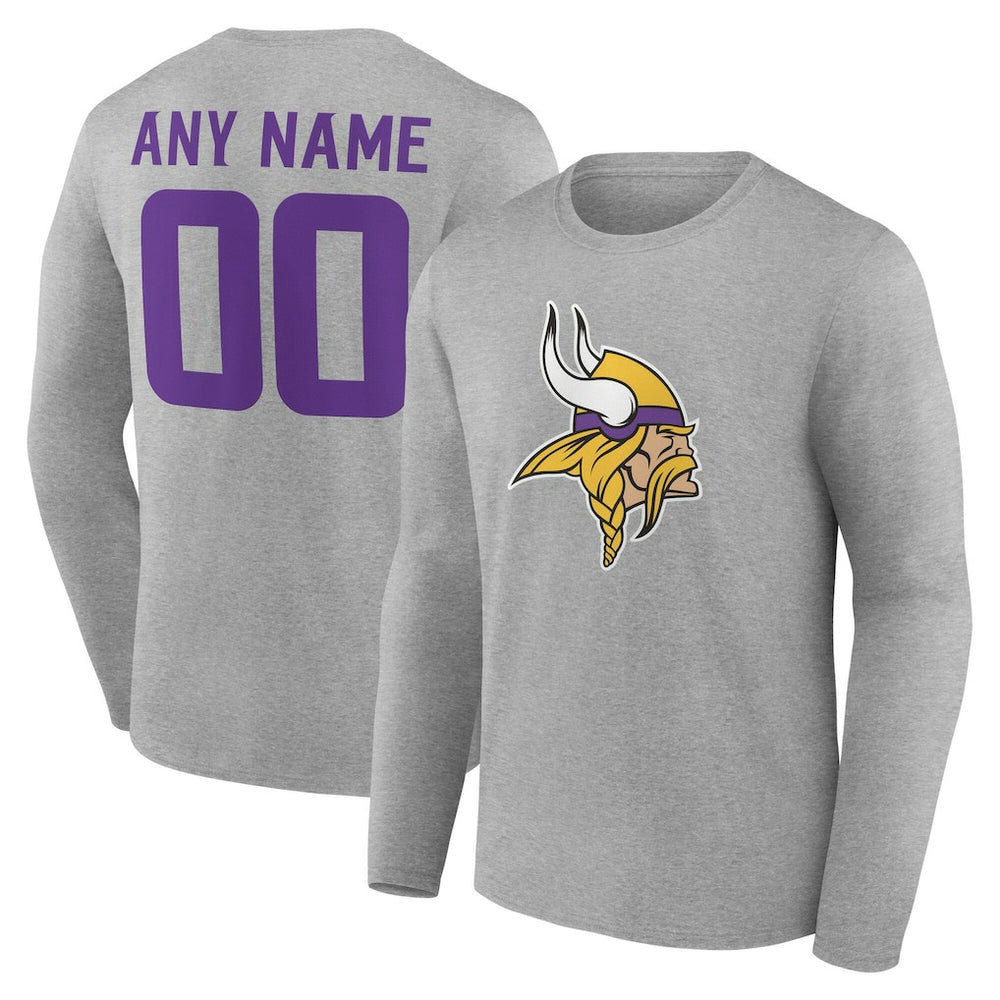 Minnesota Vikings Team Authentic Personalized Name & Number Long Sleeve T-Shirt - Gray - NFL