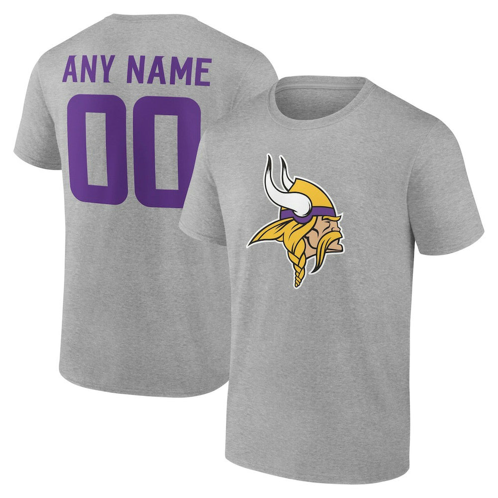 Minnesota Vikings Team Authentic Personalized Name & Number T-Shirt - Gray - NFL
