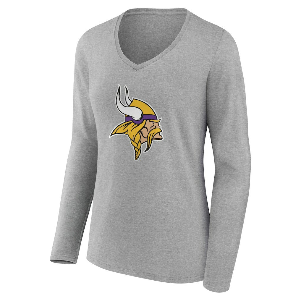 Minnesota Vikings Women's Team Authentic Personalized Name & Number Long Sleeve V-Neck T-Shirt - Gray - NFL