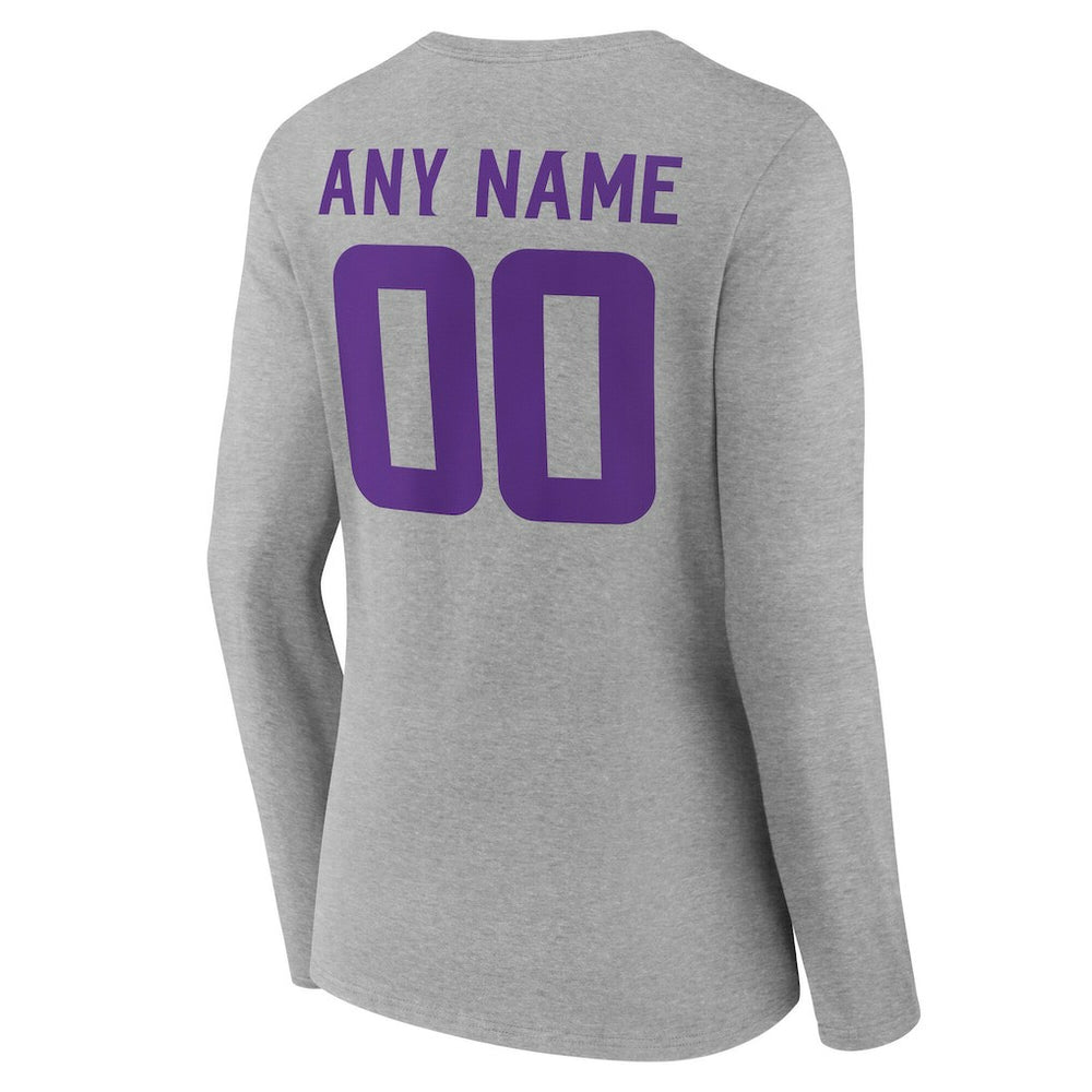 Minnesota Vikings Women's Team Authentic Personalized Name & Number Long Sleeve V-Neck T-Shirt - Gray - NFL