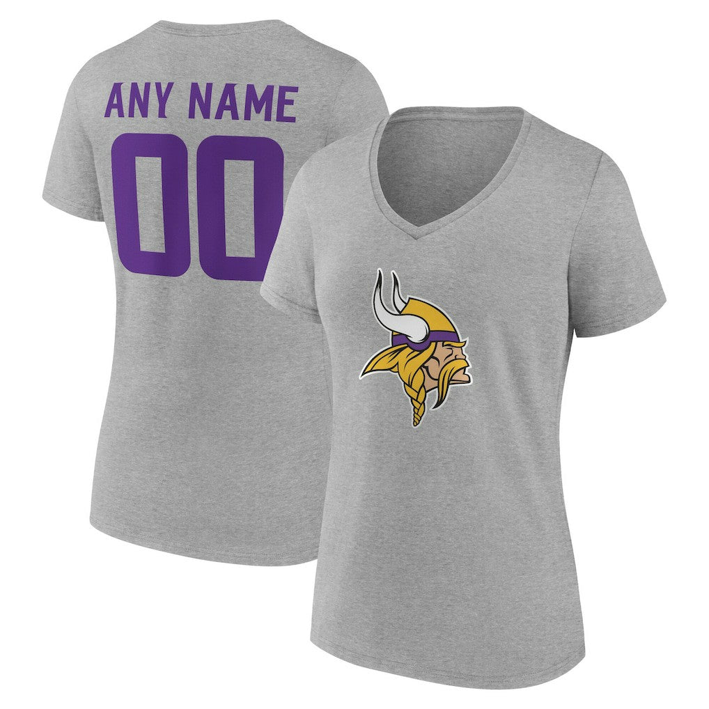 Minnesota Vikings Women's Team Authentic Personalized Name & Number V-Neck T-Shirt - Gray - NFL