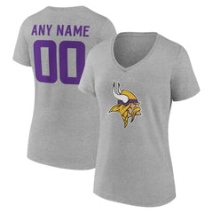 Minnesota Vikings Women's Team Authentic Personalized Name & Number V-Neck T-Shirt - Gray - NFL