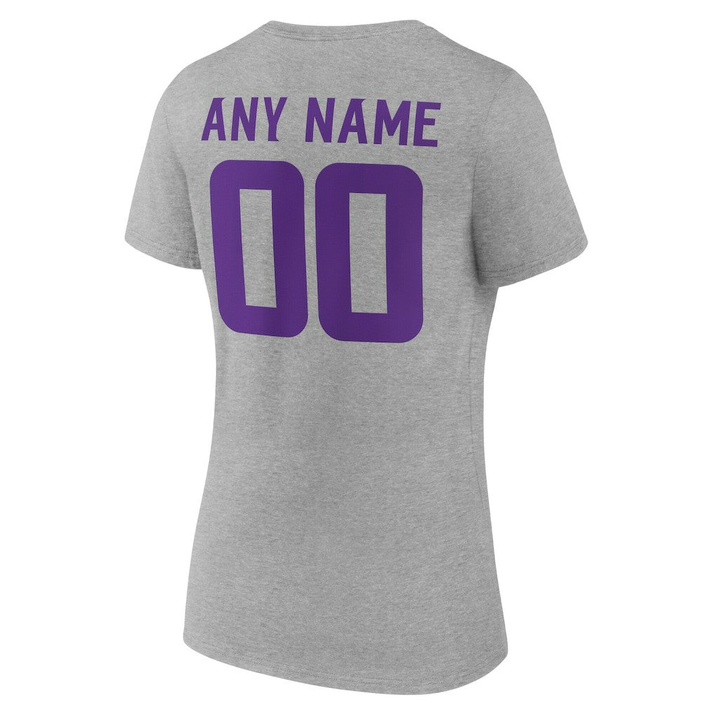 Minnesota Vikings Women's Team Authentic Personalized Name & Number V-Neck T-Shirt - Gray - NFL
