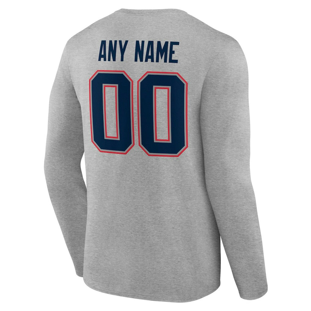 New England Patriots Team Authentic Personalized Name & Number Long Sleeve T-Shirt - Gray - NFL
