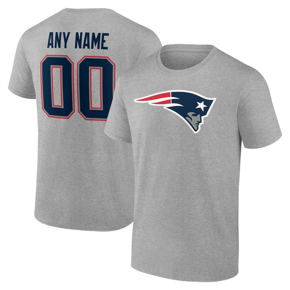 New England Patriots Team Authentic Personalized Name & Number T-Shirt - Gray - NFL