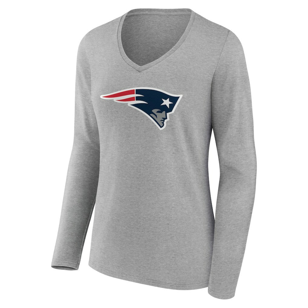 New England Patriots Women's Team Authentic Personalized Name & Number Long Sleeve V-Neck T-Shirt - Gray - NFL