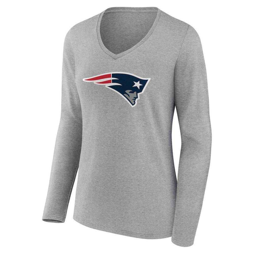 New England Patriots Women's Team Authentic Personalized Name & Number Long Sleeve V-Neck T-Shirt - Gray - NFL