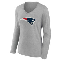 New England Patriots Women's Team Authentic Personalized Name & Number Long Sleeve V-Neck T-Shirt - Gray - NFL