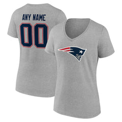 New England Patriots Women's Team Authentic Personalized Name & Number V-Neck T-Shirt - Gray - NFL