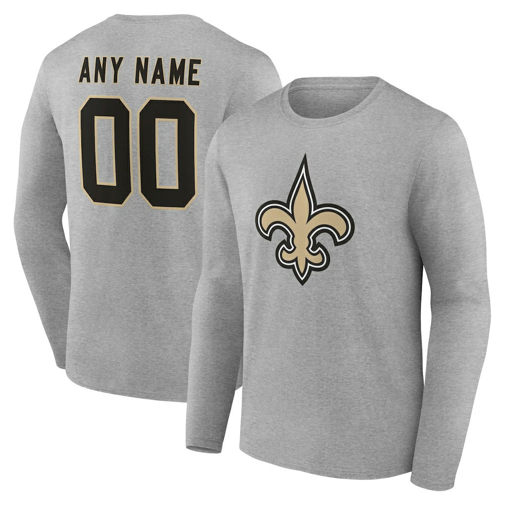 New Orleans Saints Team Authentic Personalized Name & Number Long Sleeve T-Shirt - Gray - NFL