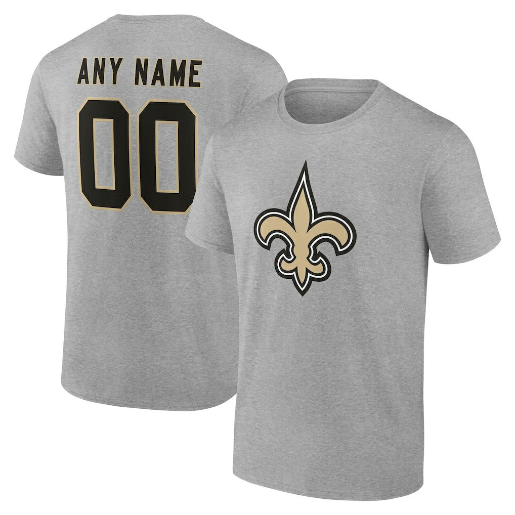 New Orleans Saints Team Authentic Personalized Name & Number T-Shirt - Gray - NFL