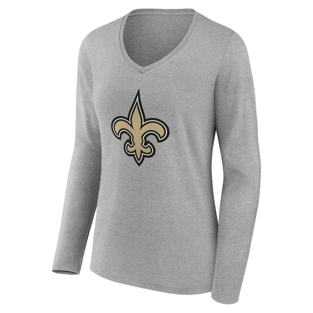 New Orleans Saints Women's Team Authentic Personalized Name & Number Long Sleeve V-Neck T-Shirt - Gray - NFL