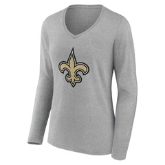 New Orleans Saints Women's Team Authentic Personalized Name & Number Long Sleeve V-Neck T-Shirt - Gray - NFL