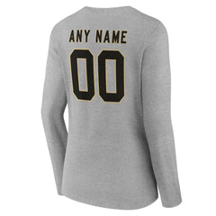 New Orleans Saints Women's Team Authentic Personalized Name & Number Long Sleeve V-Neck T-Shirt - Gray - NFL