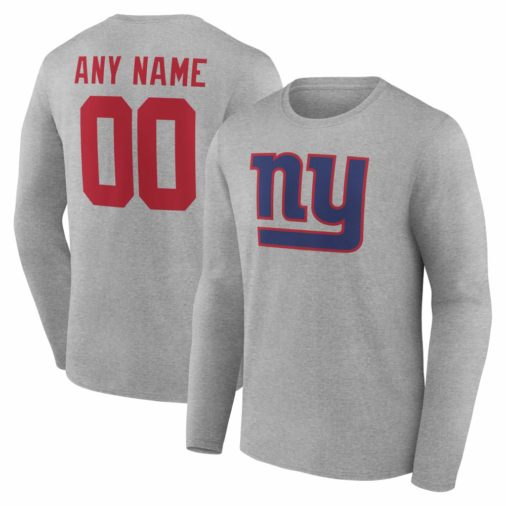New York Giants Team Authentic Personalized Name & Number Long Sleeve T-Shirt - Gray - NFL