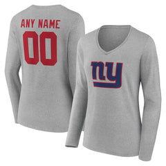 New York Giants Women's Team Authentic Personalized Name & Number Long Sleeve V-Neck T-Shirt - Gray - NFL