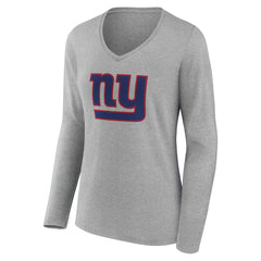 New York Giants Women's Team Authentic Personalized Name & Number Long Sleeve V-Neck T-Shirt - Gray - NFL