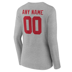 New York Giants Women's Team Authentic Personalized Name & Number Long Sleeve V-Neck T-Shirt - Gray - NFL