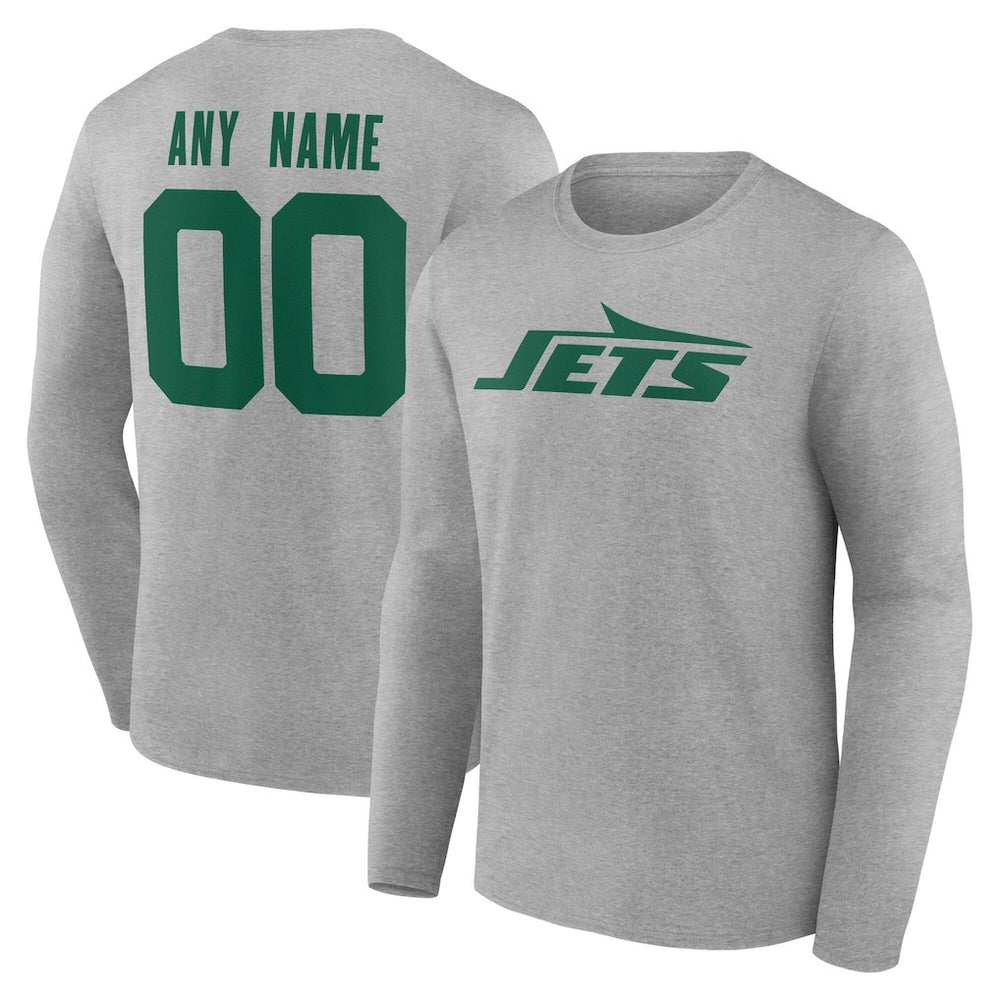 New York Jets Team Authentic Personalized Name & Number Long Sleeve T-Shirt - Gray - NFL