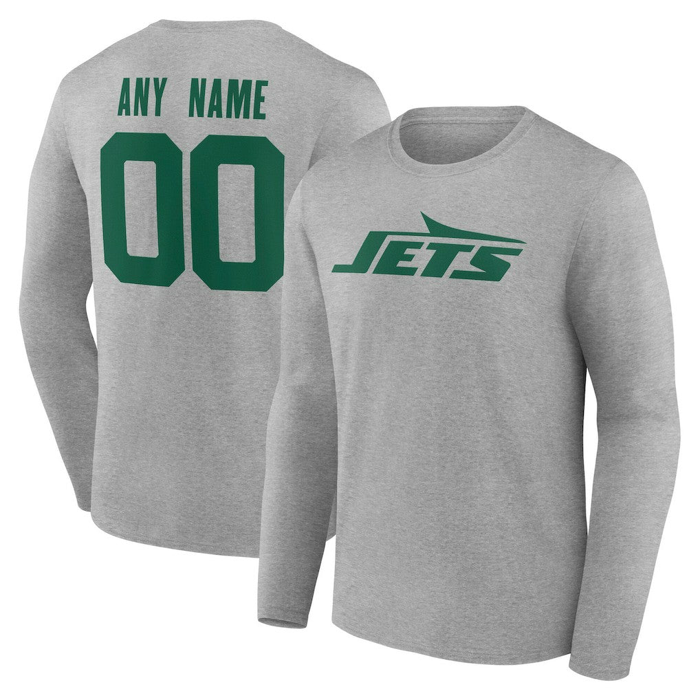 New York Jets Team Authentic Personalized Name & Number Long Sleeve T-Shirt - Gray - NFL