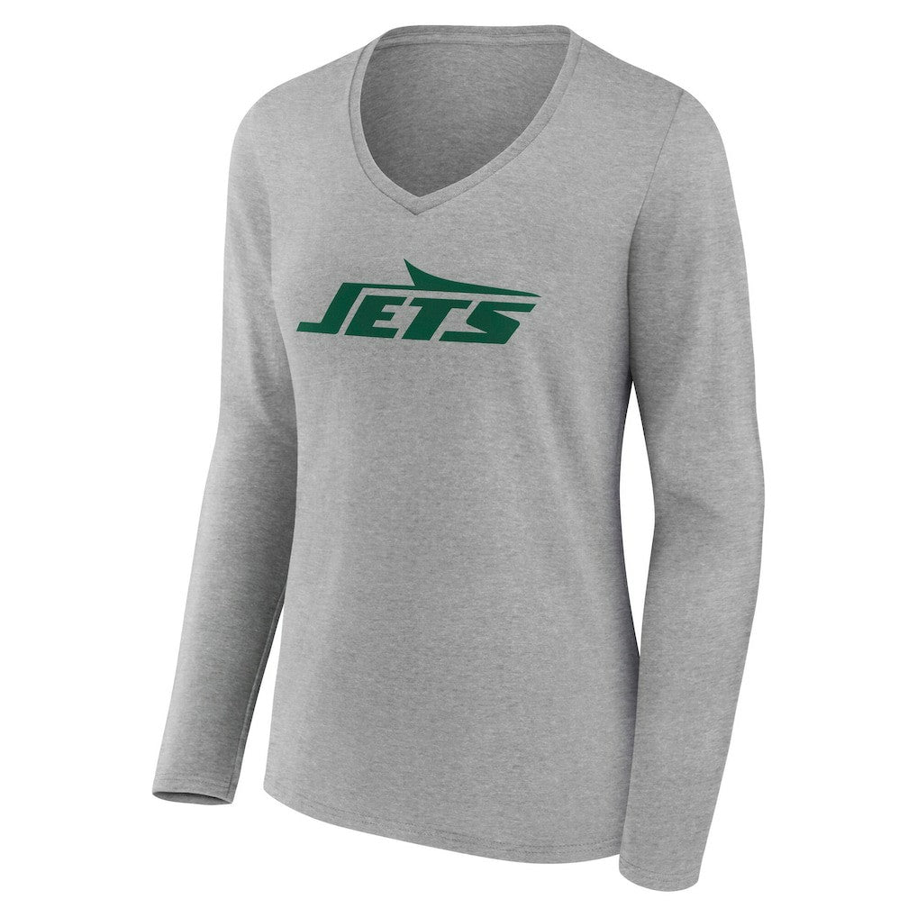 New York Jets Women's Team Authentic Personalized Name & Number Long Sleeve V-Neck T-Shirt - Gray - NFL