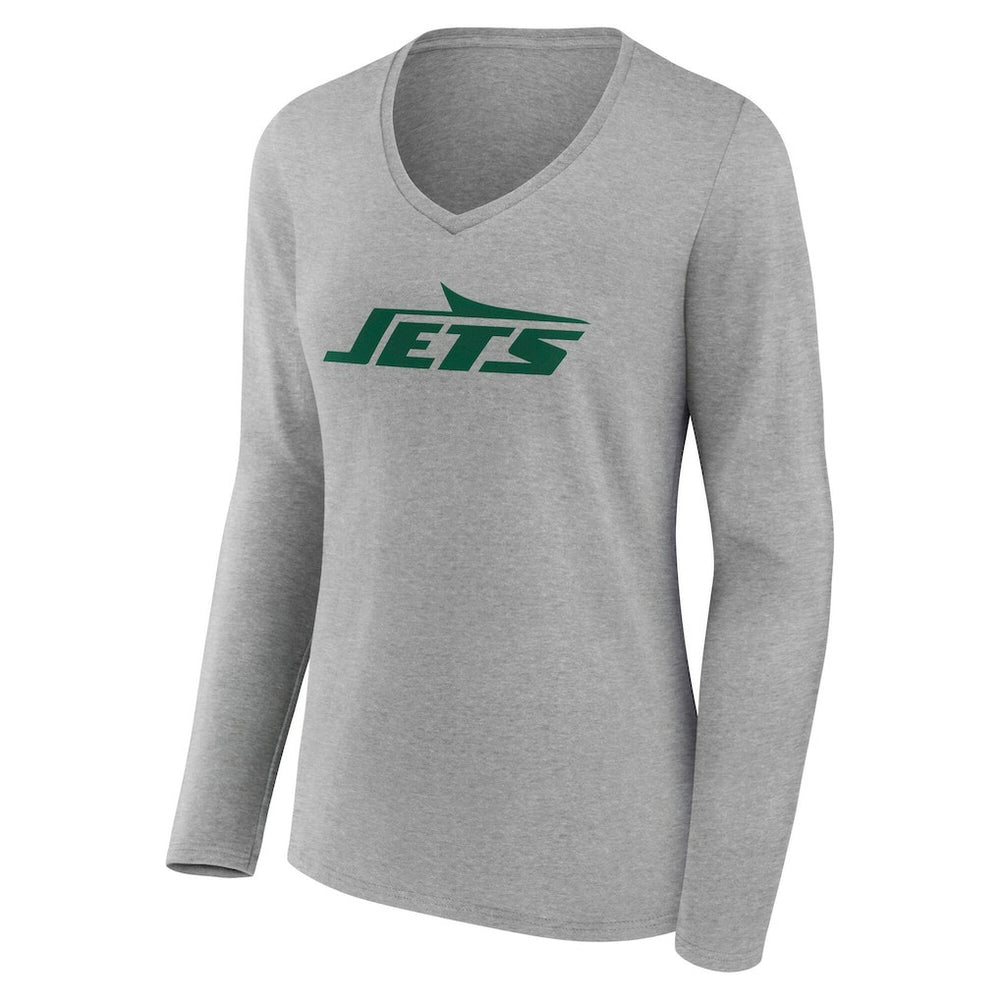 New York Jets Women's Team Authentic Personalized Name & Number Long Sleeve V-Neck T-Shirt - Gray - NFL