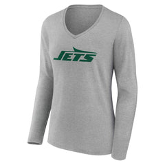 New York Jets Women's Team Authentic Personalized Name & Number Long Sleeve V-Neck T-Shirt - Gray - NFL