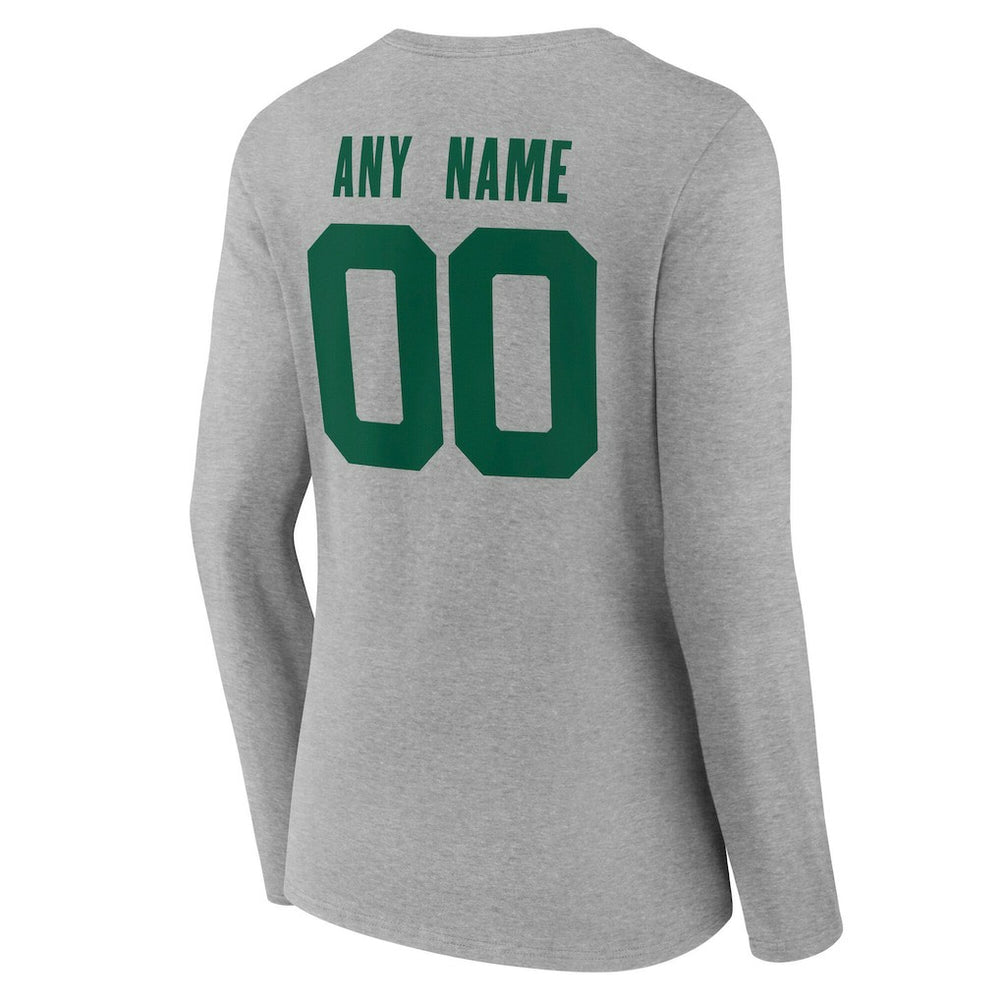 New York Jets Women's Team Authentic Personalized Name & Number Long Sleeve V-Neck T-Shirt - Gray - NFL