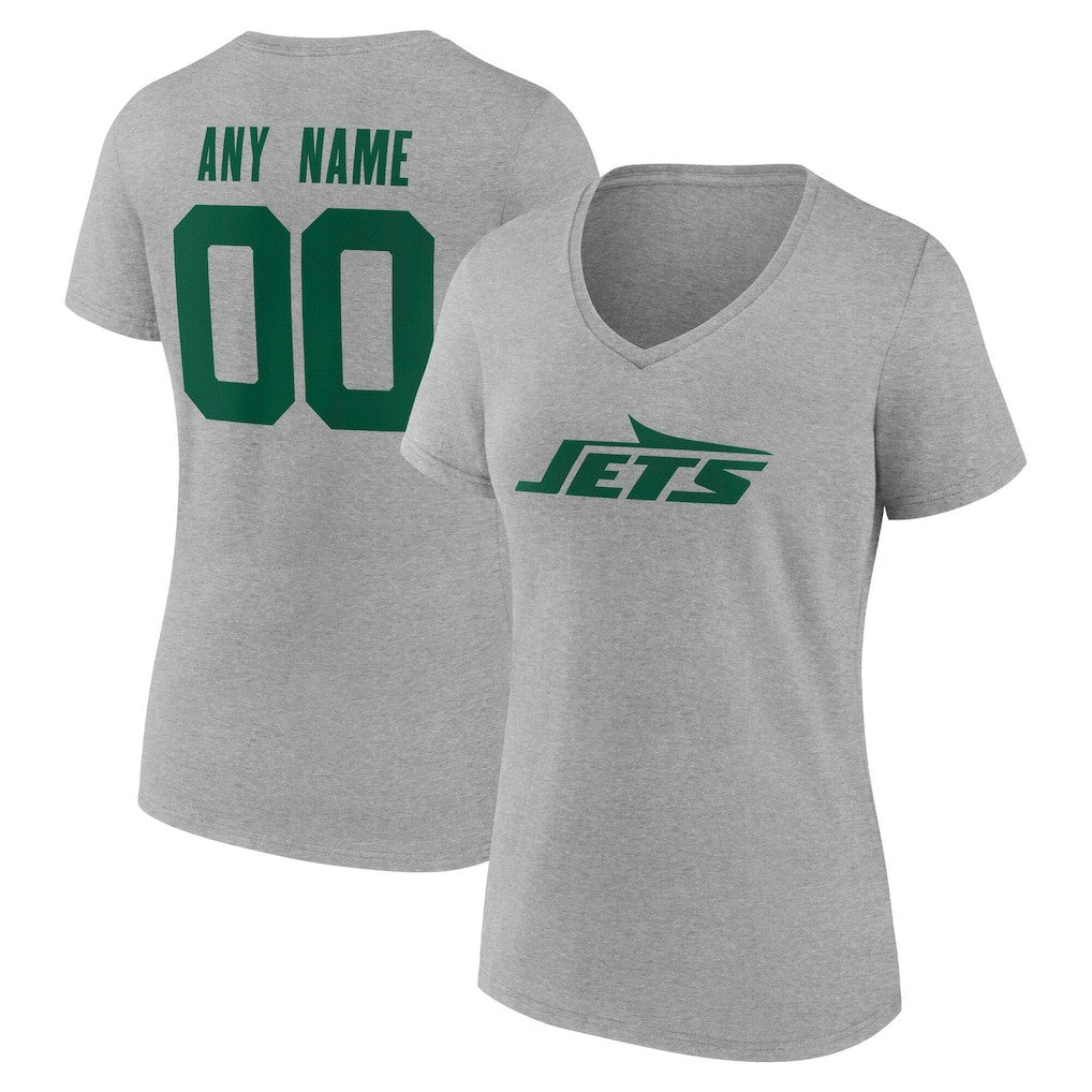 New York Jets Women's Team Authentic Personalized Name & Number V-Neck T-Shirt - Gray - NFL