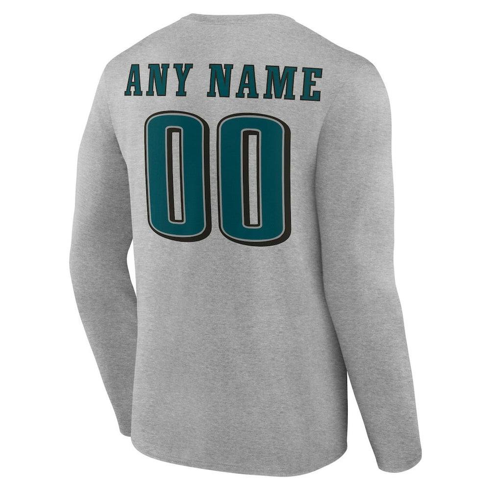 Philadelphia Eagles Team Authentic Personalized Name & Number Long Sleeve T-Shirt - Gray - NFL