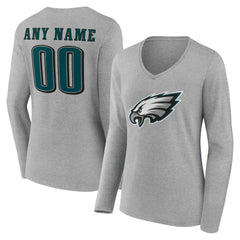 Philadelphia Eagles Women's Team Authentic Personalized Name & Number Long Sleeve V-Neck T-Shirt - Gray - NFL
