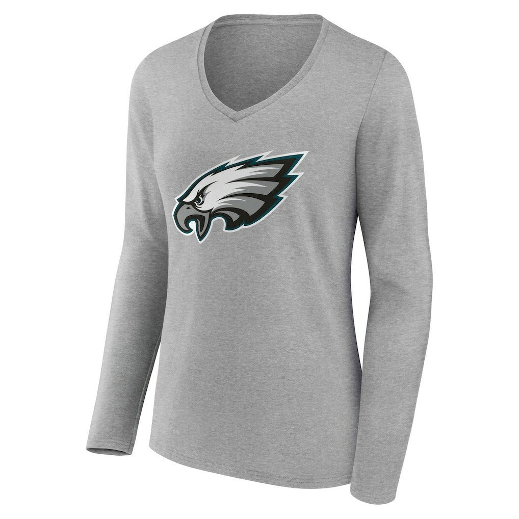 Philadelphia Eagles Women's Team Authentic Personalized Name & Number Long Sleeve V-Neck T-Shirt - Gray - NFL
