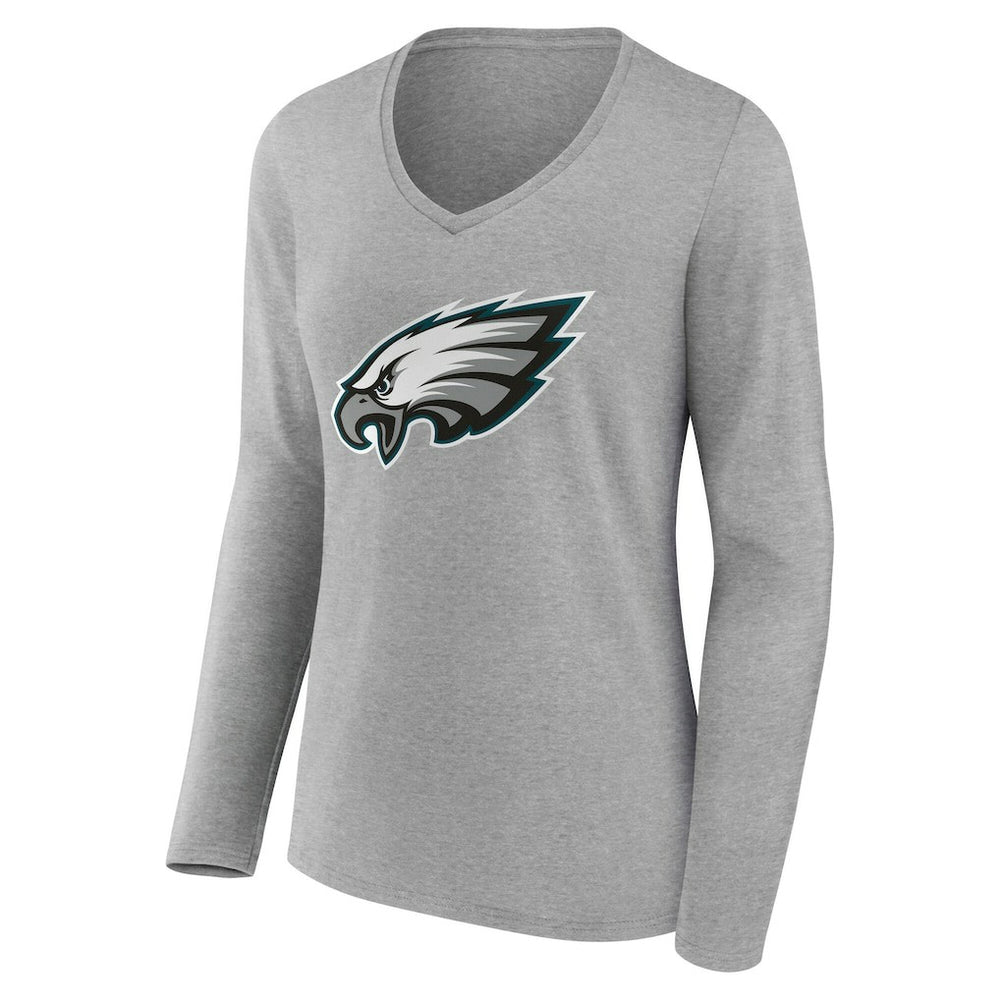 Philadelphia Eagles Women's Team Authentic Personalized Name & Number Long Sleeve V-Neck T-Shirt - Gray - NFL