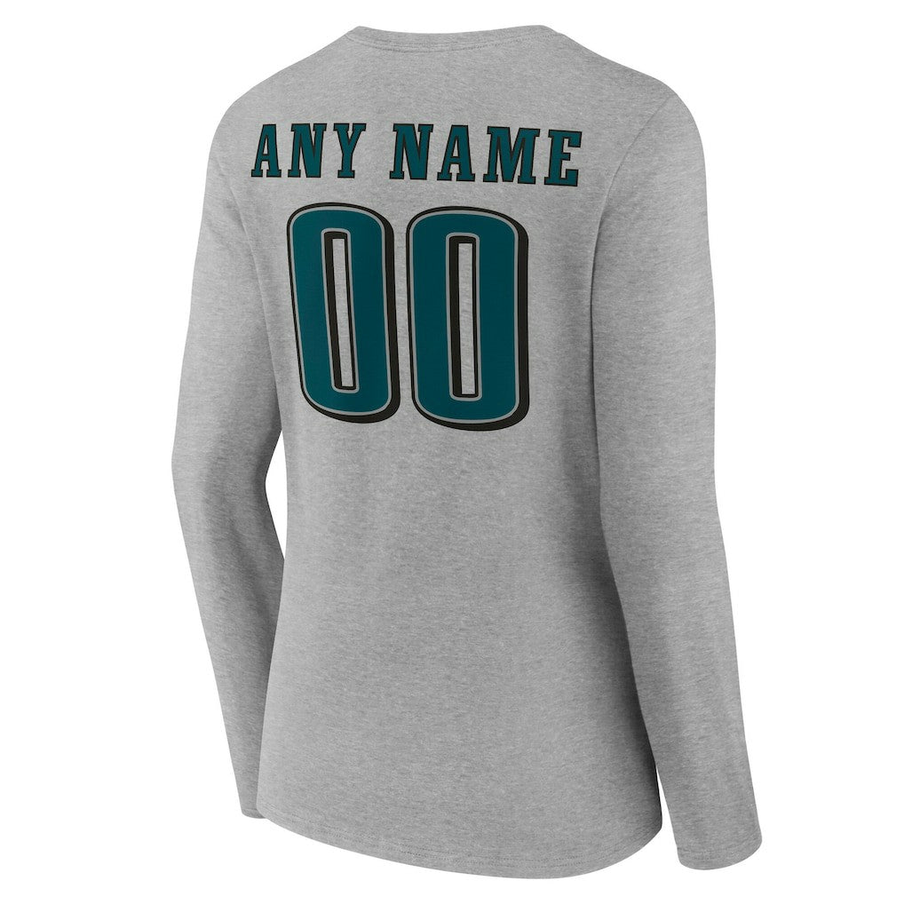 Philadelphia Eagles Women's Team Authentic Personalized Name & Number Long Sleeve V-Neck T-Shirt - Gray - NFL