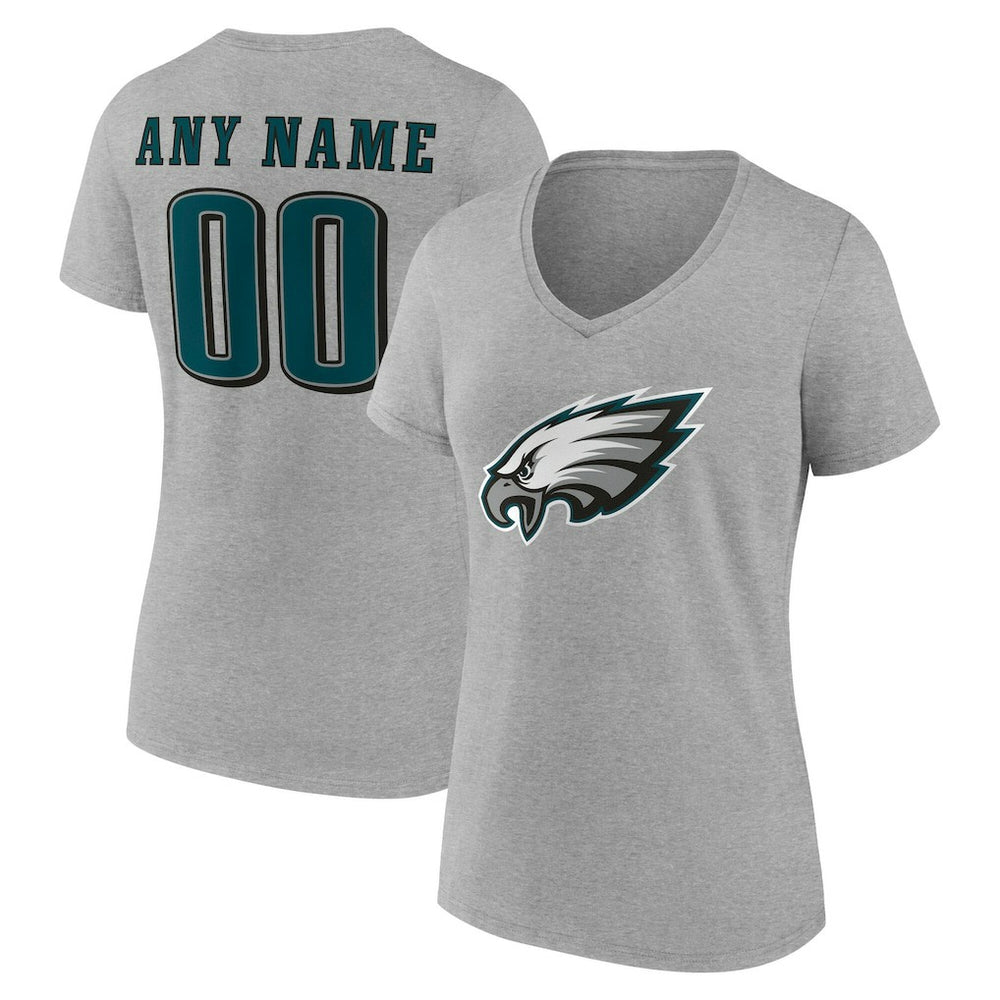Philadelphia Eagles Women's Team Authentic Personalized Name & Number V-Neck T-Shirt - Gray - NFL