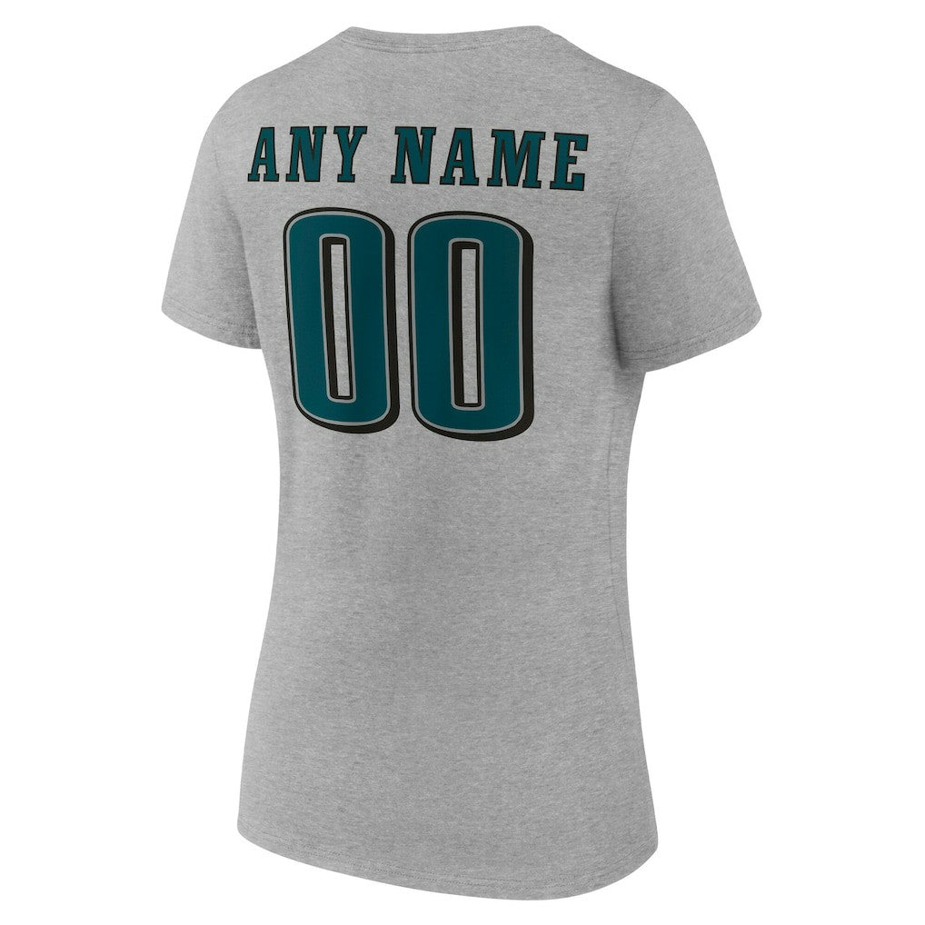 Philadelphia Eagles Women's Team Authentic Personalized Name & Number V-Neck T-Shirt - Gray - NFL
