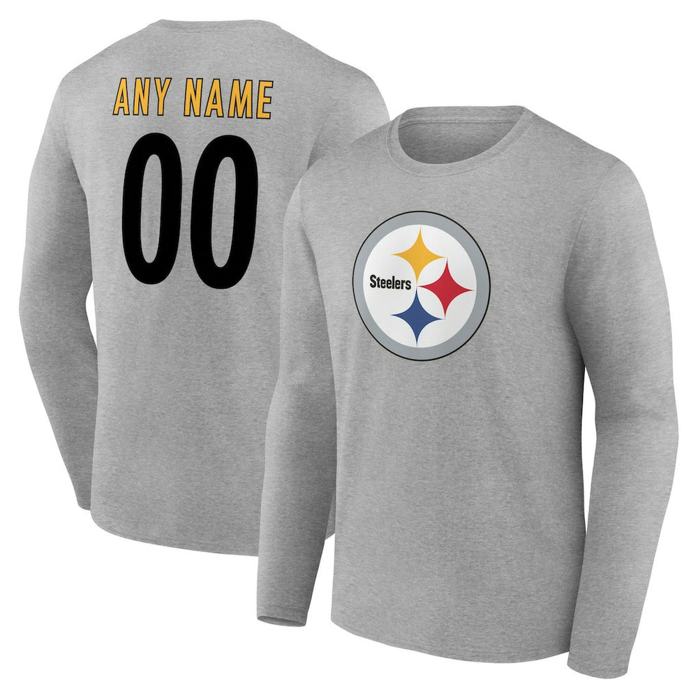 Pittsburgh Steelers Team Authentic Personalized Name & Number Long Sleeve T-Shirt - Gray - NFL