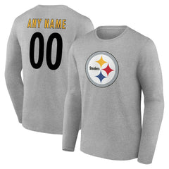 Pittsburgh Steelers Team Authentic Personalized Name & Number Long Sleeve T-Shirt - Gray - NFL