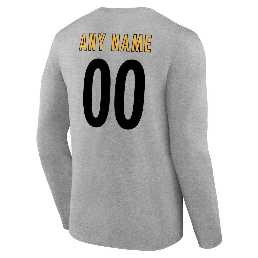 Pittsburgh Steelers Team Authentic Personalized Name & Number Long Sleeve T-Shirt - Gray - NFL