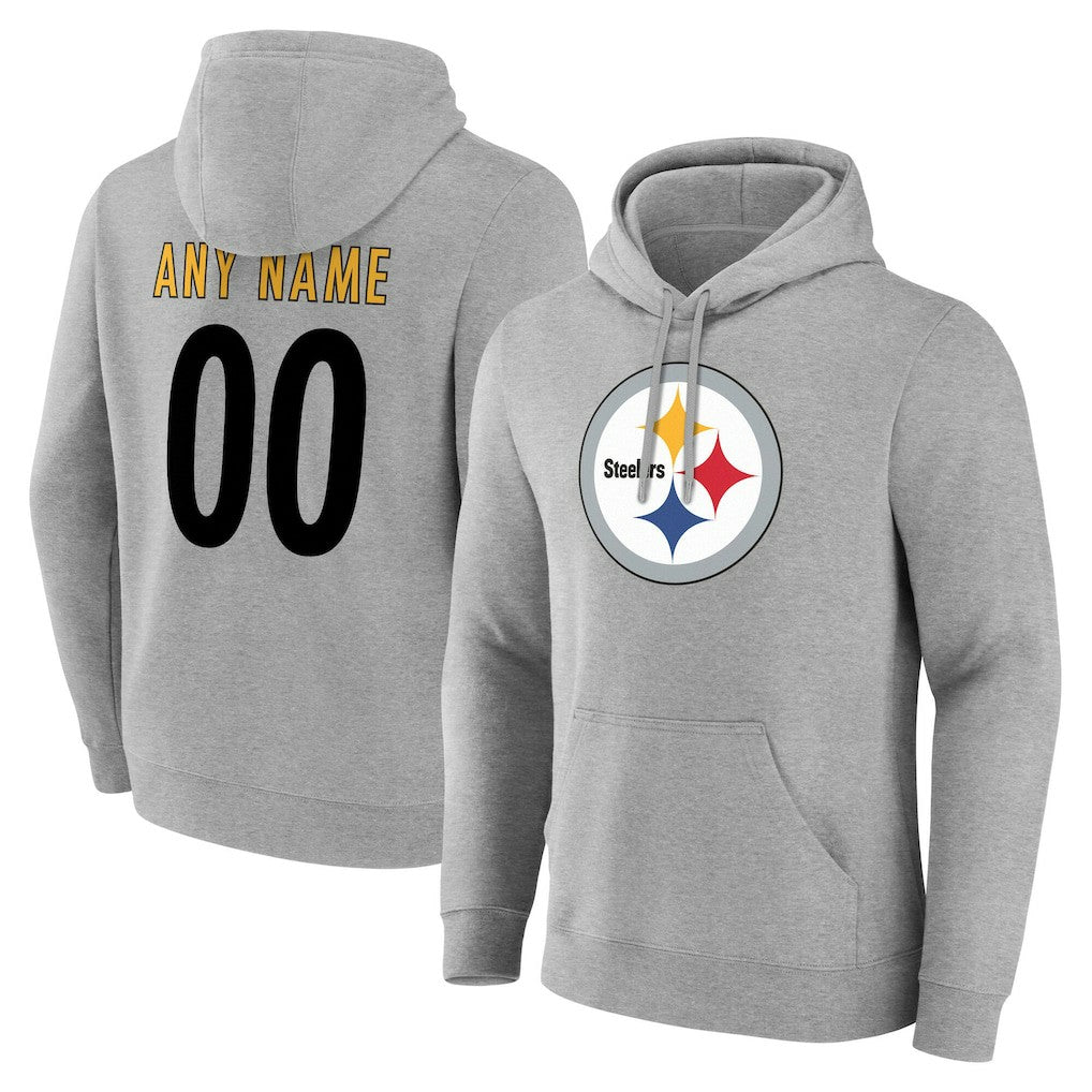 Pittsburgh Steelers Team Authentic Personalized Name & Number Hoodie - Gray - NFL