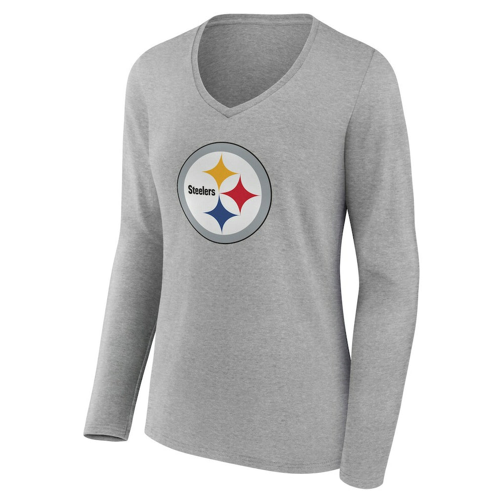 Pittsburgh Steelers Women's Team Authentic Personalized Name & Number Long Sleeve V-Neck T-Shirt - Gray - NFL
