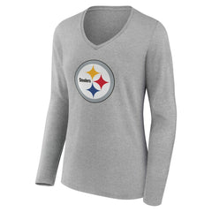 Pittsburgh Steelers Women's Team Authentic Personalized Name & Number Long Sleeve V-Neck T-Shirt - Gray - NFL