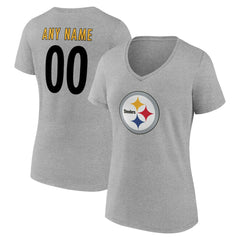 Pittsburgh Steelers Women's Team Authentic Personalized Name & Number V-Neck T-Shirt - Gray - NFL