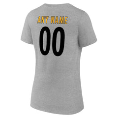 Pittsburgh Steelers Women's Team Authentic Personalized Name & Number V-Neck T-Shirt - Gray - NFL