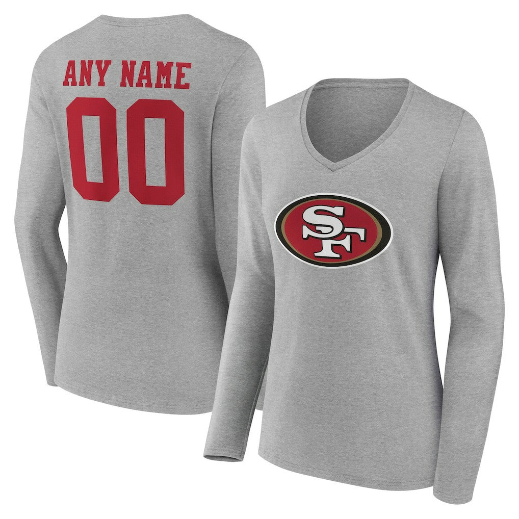 San Francisco 49ers Women's Team Authentic Personalized Name & Number Long Sleeve V-Neck T-Shirt - Gray - NFL