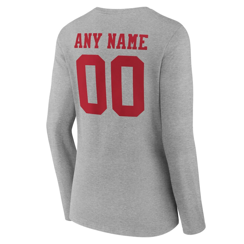 San Francisco 49ers Women's Team Authentic Personalized Name & Number Long Sleeve V-Neck T-Shirt - Gray - NFL